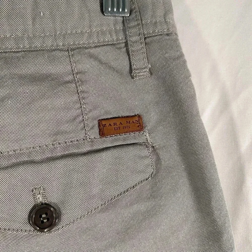 Zara Man Pants Men's 30 Solid Grey Pockets Button Zip Office Work Pants